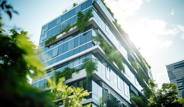 AI generated image of eco friendly building with planting